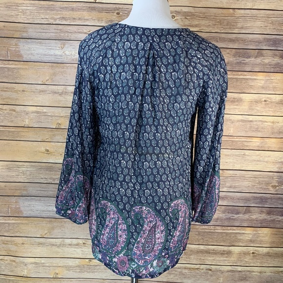 Lucky Brand Paisley Border Print Peasant Blouse - Picture 3 of 8